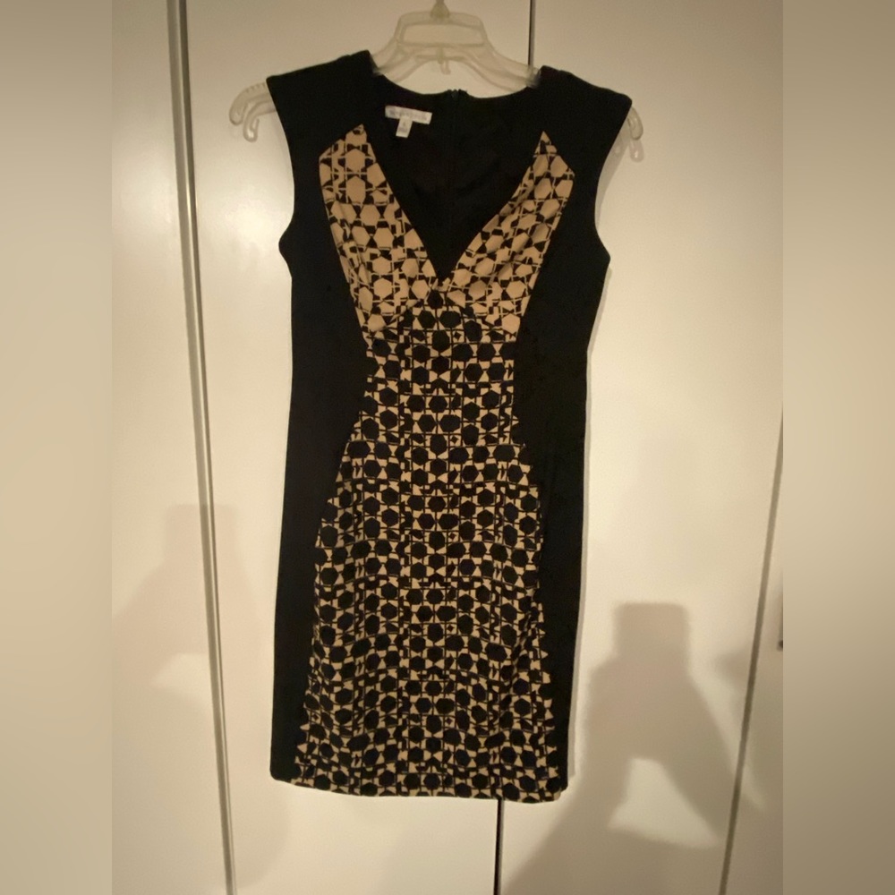 London Times Black and Tan Dress with back zipper.